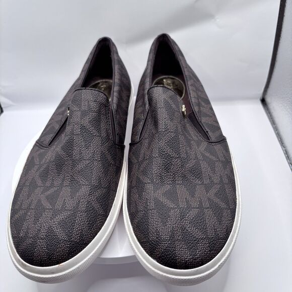 Michael Kors Keaton MK Signature Logo Flat Slip-On Brown Sneakers Women Size 8M - Picture 2 of 8